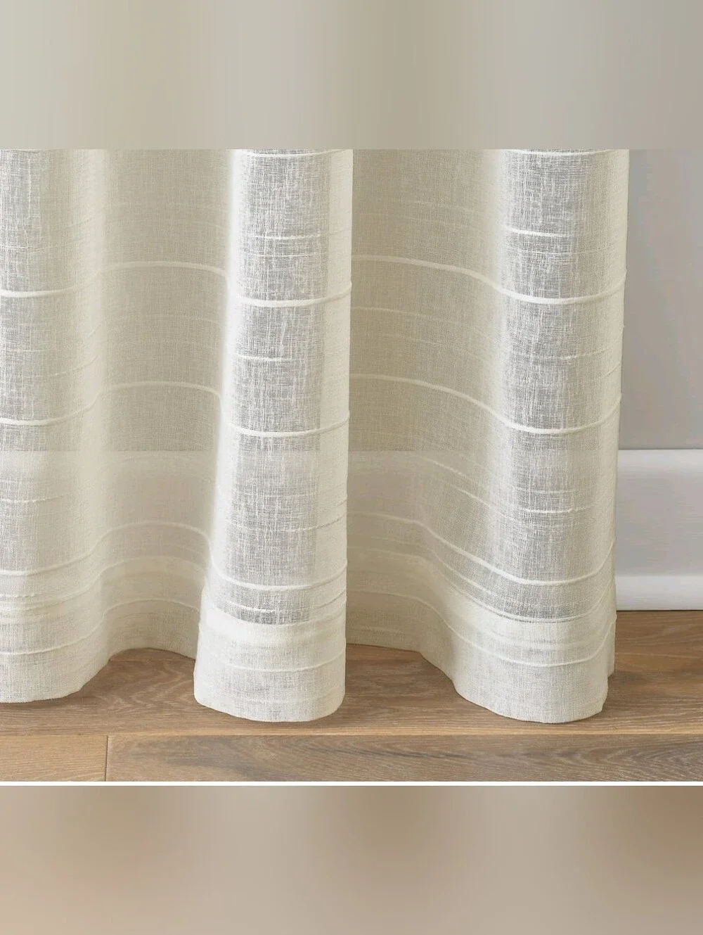 Mainstays Woven Stripe Sheer Tab Top Curtain, Single Panel, Beige, 50